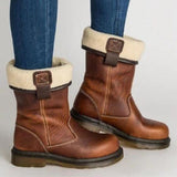Wish Winter New Round Head Pu Flat Bottom Rollover Lady Size Short Boots 34-43 HZ0115