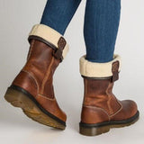Wish Winter New Round Head Pu Flat Bottom Rollover Lady Size Short Boots 34-43 HZ0115