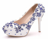 11 Cm High Heels Large Size Waterproof Table Single Shoes Women's Fine Heel Round Head Diamond Wedding Shoes Bridal Shoes Ball HZ0115