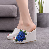 Blue Flower Fish Mouth Slope With Large-Size Cool Slippers Waterproof Table Roman Sandals New Wish HZ0115