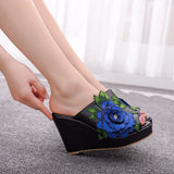 Blue Flower Fish Mouth Slope With Large-Size Cool Slippers Waterproof Table Roman Sandals New Wish HZ0115
