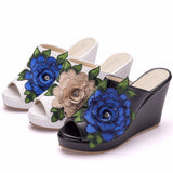 Blue Flower Fish Mouth Slope With Large-Size Cool Slippers Waterproof Table Roman Sandals New Wish HZ0115