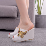 Water Drill Bow Bow Fish Mouth Slope With Large-Size Cold Slippers Waterproof Table Roman Sandals New Wish HZ0115