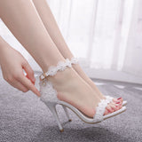 9 Cm High-Heeled Sandals Bridesmaid Wedding Buckle Lace Flowers Fine Fish Mouth Roman Sandals HZ0115