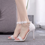 9 Cm High-Heeled Sandals Bridesmaid Wedding Buckle Lace Flowers Fine Fish Mouth Roman Sandals HZ0115