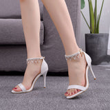 9 Cm High-Heeled Sandals Bridesmaid Wedding Buckle With Beaded Tuxedo Fine Heel Fish Mouth Roman Sandals HZ0115