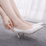 Early Spring Side Thin Heel Single Shoes Spring Shoes 2025 New Female Fragrant Style College Lace High Heels HZ0115