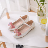 Zhongda Child's Bow Flat Sole Casual Single Shoe Round Head Mary Jane White Wedding Girl Single Shoes Performance Shoes HZ0115