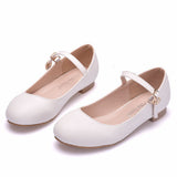 Zhongda Children's Flat Sole Leisure Single Shoes Round Head Mary Jane White Wedding Shoes Girls Single Shoes Performance Festival Shoes HZ0115