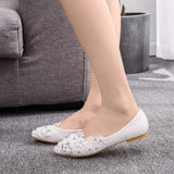 Large-Size Flat-Bottomed Tip Diamond Lace Wedding Shoes Bridal Shoes Dancing Bridesmaid Shoes Comfortable Flat Heel Single Shoes HZ0115