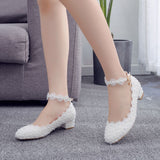 Large-Size 3 Cm Square-Headed Single-Shoe One-Word Wristband Spring And Autumn White Lace Wedding Shoes Bridesmaids Show HZ0115