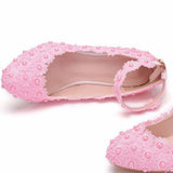 Large-Size 3 Cm Square-Headed Single-Shoe One-Word Wristband Spring And Autumn White Lace Wedding Shoes Bridesmaids Show HZ0115
