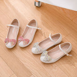 Zhongda Child's Bow Flat Sole Casual Single Shoe Round Head Mary Jane White Wedding Girl Single Shoes Performance Shoes HZ0115