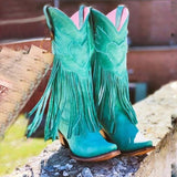 Autumn And Winter New Retro Handmade Shoes Coarse High Heel Mid-Heeled Boots PU Pointed Large Yard Flow Su Boots HZ0115