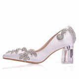 9 Cm Crystal Transparent Square Tip Single Shoe Bridal Shoes Silk Satin Cloth Diamond Skirt Shoes Wedding Shoes HZ0115