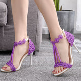 9 Cm High-Heeled Sandalbum Bridesmaid Wedding Buckle Lace Beads And Fish Mouth Roman Sandals HZ0115