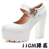 Round-Headed High-Heeled High-Heeled Waterproof Table Thick-Soled Model Walking Shoes Magic Beaded Women's Shoes With Cheongsam Shoes HZ0115