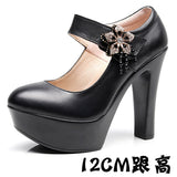 Round-Headed High-Heeled High-Heeled Waterproof Table Thick-Soled Model Walking Shoes Magic Beaded Women's Shoes With Cheongsam Shoes HZ0115