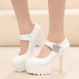 Round-Headed High-Heeled High-Heeled Waterproof Table Thick-Soled Model Walking Shoes Magic Beaded Women's Shoes With Cheongsam Shoes HZ0115