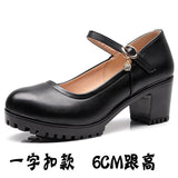 Round Head Shallow Mouth 8CM High Heels Waterproof Table Thick-Bottomed Cheongsam Shoes Model Show Shoes Magic Sticky Women Singles Shoes HZ0115