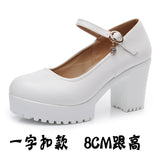 Round Head Shallow Mouth 8CM High Heels Waterproof Table Thick-Bottomed Cheongsam Shoes Model Show Shoes Magic Sticky Women Singles Shoes HZ0115