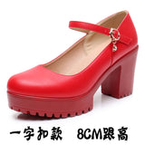 Round Head Shallow Mouth 8CM High Heels Waterproof Table Thick-Bottomed Cheongsam Shoes Model Show Shoes Magic Sticky Women Singles Shoes HZ0115