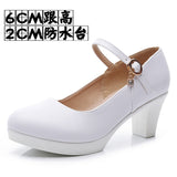 Round Head Buckle Waterproof Table 8CM High Heel Women's Shoes Thick-Soled Model Show Shoes Coarse Heel Work Shoes Silver Single Shoes HZ0115