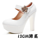 Round-Headed High-Heeled High-Heeled Waterproof Table Thick-Soled Model Walking Shoes Magic Beaded Women's Shoes With Cheongsam Shoes HZ0115