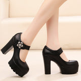 Round-Headed High-Heeled High-Heeled Waterproof Table Thick-Soled Model Walking Shoes Magic Beaded Women's Shoes With Cheongsam Shoes HZ0115