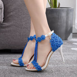 9 Cm High-Heeled Sandalbum Bridesmaid Wedding Buckle Lace Beads And Fish Mouth Roman Sandals HZ0115
