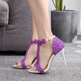 9 Cm High-Heeled Sandalbum Bridesmaid Wedding Buckle Lace Beads And Fish Mouth Roman Sandals HZ0115