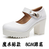 Round Head Shallow Mouth 8CM High Heels Waterproof Table Thick-Bottomed Cheongsam Shoes Model Show Shoes Magic Sticky Women Singles Shoes HZ0115