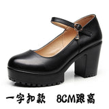 Round Head Shallow Mouth 8CM High Heels Waterproof Table Thick-Bottomed Cheongsam Shoes Model Show Shoes Magic Sticky Women Singles Shoes HZ0115