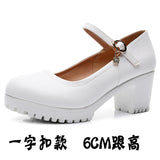 Round Head Shallow Mouth 8CM High Heels Waterproof Table Thick-Bottomed Cheongsam Shoes Model Show Shoes Magic Sticky Women Singles Shoes HZ0115