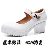 Round Head Shallow Mouth 8CM High Heels Waterproof Table Thick-Bottomed Cheongsam Shoes Model Show Shoes Magic Sticky Women Singles Shoes HZ0115