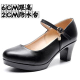 Round Head Buckle Waterproof Table 8CM High Heel Women's Shoes Thick-Soled Model Show Shoes Coarse Heel Work Shoes Silver Single Shoes HZ0115