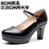 Round Head Buckle Waterproof Table 8CM High Heel Women's Shoes Thick-Soled Model Show Shoes Coarse Heel Work Shoes Silver Single Shoes HZ0115