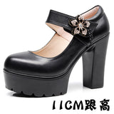 Round-Headed High-Heeled High-Heeled Waterproof Table Thick-Soled Model Walking Shoes Magic Beaded Women's Shoes With Cheongsam Shoes HZ0115