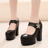 Round-Headed High-Heeled High-Heeled Waterproof Table Thick-Soled Model Walking Shoes Magic Beaded Women's Shoes With Cheongsam Shoes HZ0115