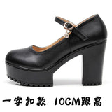 Round Head Shallow Mouth 8CM High Heels Waterproof Table Thick-Bottomed Cheongsam Shoes Model Show Shoes Magic Sticky Women Singles Shoes HZ0115