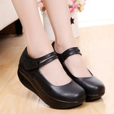 Round Head Shallow Mouth National Wind Shake Shoes Slope And Waterproof Table Women's Shoes Thick-Soled Loose Pastry Shoes Magic Stick Comfortable Single Shoes HZ0115