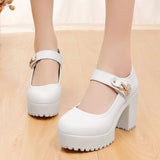 Round Head Shallow Mouth 8CM High Heels Waterproof Table Thick-Bottomed Cheongsam Shoes Model Show Shoes Magic Sticky Women Singles Shoes HZ0115