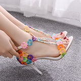 9 Cm High-Heeled Sandalbum Bridesmaid Wedding Buckle Lace Beads And Fish Mouth Roman Sandals HZ0115