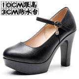 Round Head Buckle Waterproof Table 8CM High Heel Women's Shoes Thick-Soled Model Show Shoes Coarse Heel Work Shoes Silver Single Shoes HZ0115