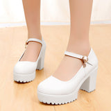 Round Head Shallow Mouth 8CM High Heels Waterproof Table Thick-Bottomed Cheongsam Shoes Model Show Shoes Magic Sticky Women Singles Shoes HZ0115
