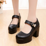 Round Head Shallow Mouth 8CM High Heels Waterproof Table Thick-Bottomed Cheongsam Shoes Model Show Shoes Magic Sticky Women Singles Shoes HZ0115