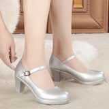 Round Head Shallow High Heels Buckle With T-Singexi Shoes Coarse Heel Model Performance Shoes Waterproof Table 33 Yards Women's Shoes HZ0115