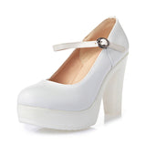 Round Head Shallow High Heels Buckle With T-Singexi Shoes Coarse Heel Model Performance Shoes Waterproof Table 33 Yards Women's Shoes HZ0115