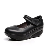 Round Head Shallow Mouth National Wind Shake Shoes Slope And Waterproof Table Women's Shoes Thick-Soled Loose Pastry Shoes Magic Stick Comfortable Single Shoes HZ0115