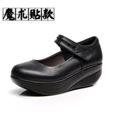 Round Head Shallow Mouth National Wind Shake Shoes Slope And Waterproof Table Women's Shoes Thick-Soled Loose Pastry Shoes Magic Stick Comfortable Single Shoes HZ0115